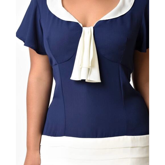 Unique Vintage 1920s Navy & Cream Wilshire Flapper Day Dress 5X 26 NWOT - Picture 4 of 6